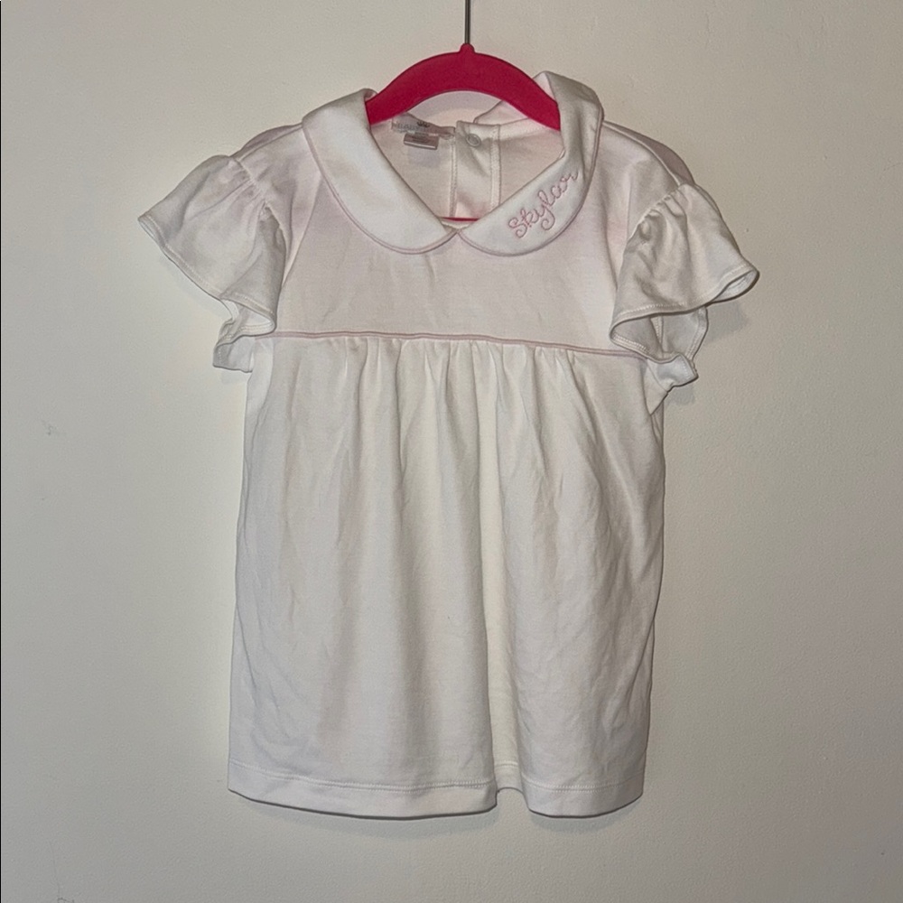 White Blouse with Peter Pan Collar and Puffed Sleeves and stitched name Skylar